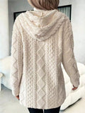 Women's Autumn Solid Color Diamond-shaped Pattern Hooded Cardigan Coat
