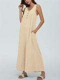 Relaxed U Neck Sleeveless Side Pocket Wide Leg Jumpsuit for Women