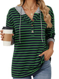 Women's Casual Autumn Contrast Color Striped Long Sleeve Hoodie