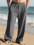 Men's Spring Drawstring Jacquard Pit Stripe Straight Leg Trousers