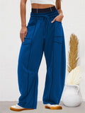 Women's Autumn Trendy Contrast Trim Drawstring Scimitar Pants