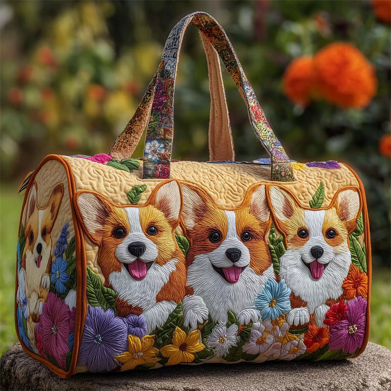 Cute Corgi Dogs Floral Pattern Weekender Duffle Bag