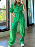 Comfy Long Sleeve Leopard Print Shirt and Wide Leg Pant Set For Women
