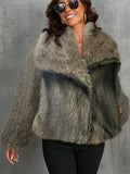 Women's Trendy Winter Solid Color Lapel Faux Fur Coats