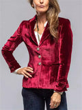 Ladies' Elegant Vintage Velvet Lapel Single Breasted Long Sleeve Coats
