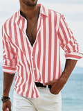 Men's Autumn Casual Striped Button Up Lapel Long Sleeve Shirts