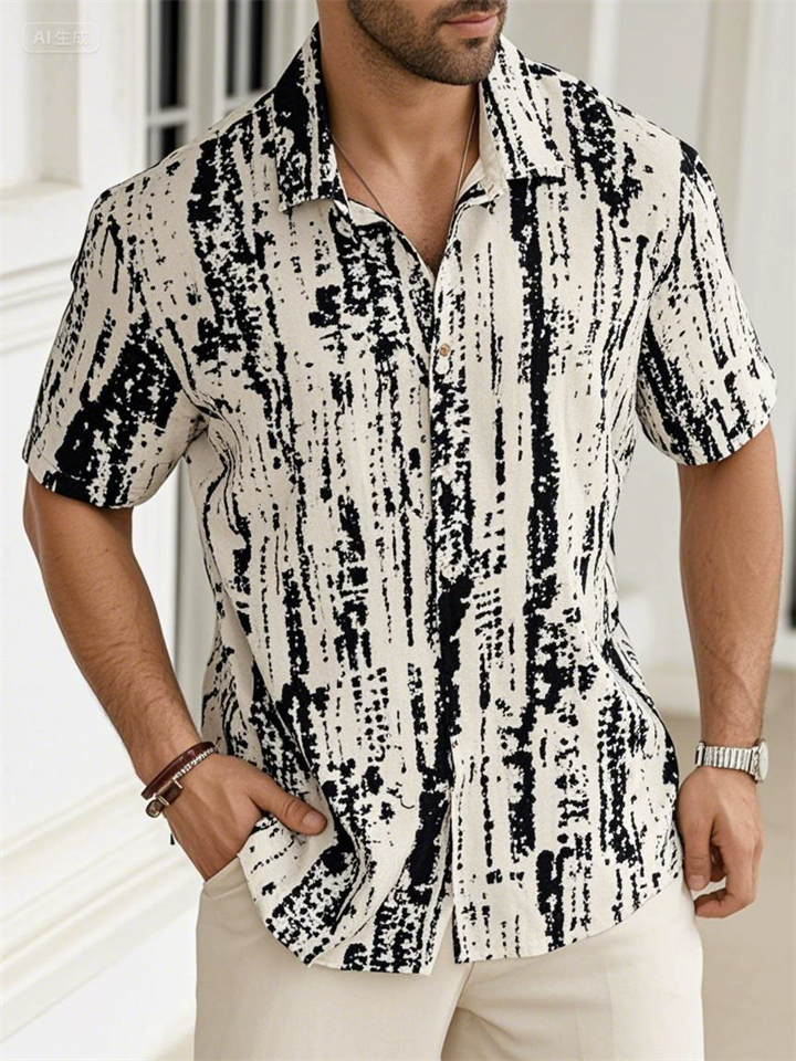 Men's Abstract Print Short Sleeve Button Up Summer Shirts