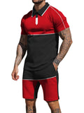 Contrasting Colors Patchwork Two Pieces Summer Sportswear Sets for Men
