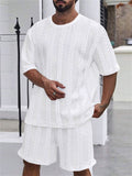 Men's Solid Color Jacquard Round Neck Top and Pants Set