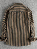 Men's Retro Cotton Long Sleeve Stripe Lapel Cargo Shirts