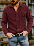 Mens Ribbed Knit Button Down Corduroy Shirt Jacket