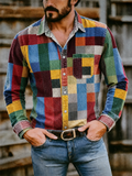 Men's Retro Contrast Color Plaid Button Up Shirts