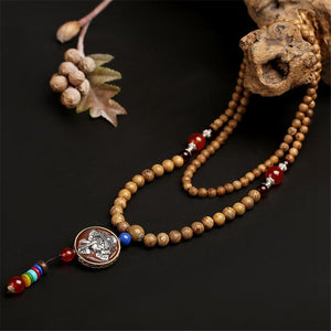 Retro Style Wooden Buddha Beads Pendant Necklace
