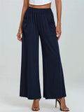 Women's Pockets Elastic Hight Waist Wide Leg Pants