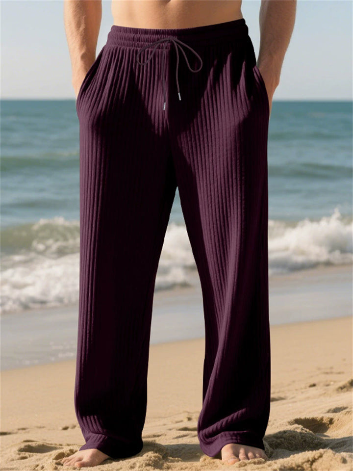 Men's Spring Drawstring Jacquard Pit Stripe Straight Leg Trousers