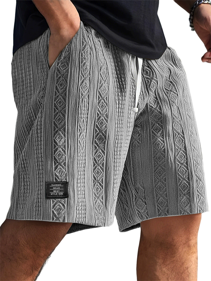 Men's Casual Comfy Summer Solid Color Jacquard Drawstring Shorts