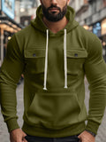 Men's Solid Color Casual Pullover Cargo Hoodies with Pockets