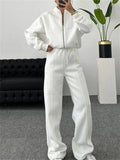 Women's Trendy Solid Color Cardigan Baseball Collar Sweatshirts & Sweatpants Outfit