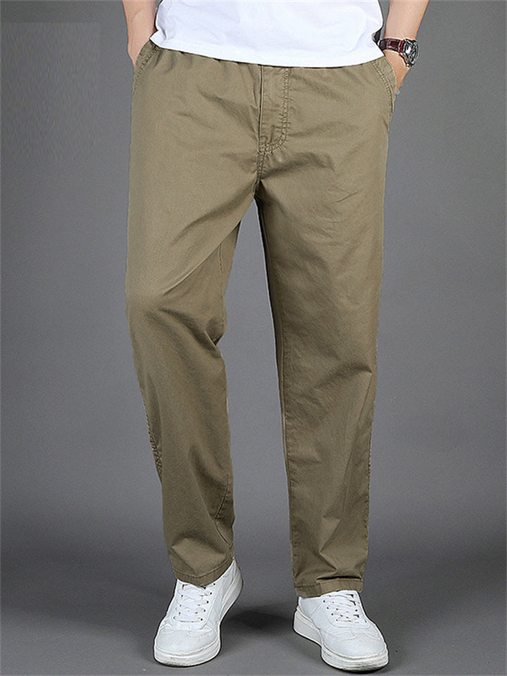 Simple Casual Slim Fit Casual Elastic Waist Cargo Trousers for Men