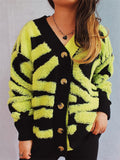 Women's Contrast Color Button V Neck Single Breasted Cardigan Sweaters