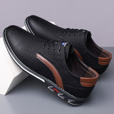 Men's Trendy Faux Leather Contrast Color Lace Up Flats Shoes