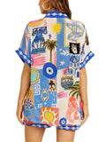 Women's 2pcs Casual Cartoon Print Short Sleeve Shirt & Pants Set