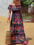 Women's Flower Print Off Shoulder Bohemian Dress