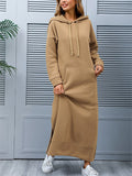 Women's Loose Fleece Solid Color Kangaroo Pocket Hooded Long Sweatshirts