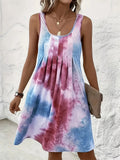 Women's Summer Tie-dye Printed Pleated Sleeveless Tank Dress
