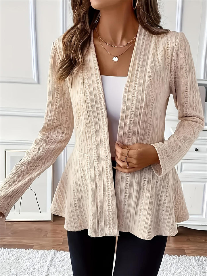 Women's Casual Solid Color Jacquard V Neck One-Button Cardigan Blouses