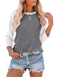 Women's Daily Wear Crew Neck Long Sleeve Contrast Color Shirt