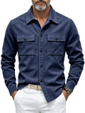 Men Autumn Faux Suede Button Down Chest Pockets Shirt Jacket
