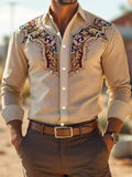 Men's Western Style Floral Print Lapel Long Sleeve Casual Shirts