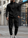 Men's Warm Long Sleeve Half-Zip Fleeced Tracksuit