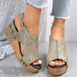 Female Modern Sequin Open Toe Wedge Heel Sandals