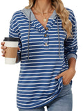 Women's Casual Autumn Contrast Color Striped Long Sleeve Hoodie