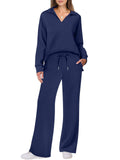 Women's Autumn Casual V Neck Lapel Long Sleeve Solid Color Outfit