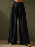 Women High Waist Wide Leg Cross Waist Pleated Chic Trousers