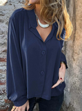 Female's Casual Solid Color Button Up Puffed Sleeve Blouses