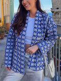 Women's Contrast Color Geometry Print Long Sleeve Cardigan Coat