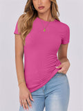 Women's Slim Fit Solid Color Round Neck T-Shirt