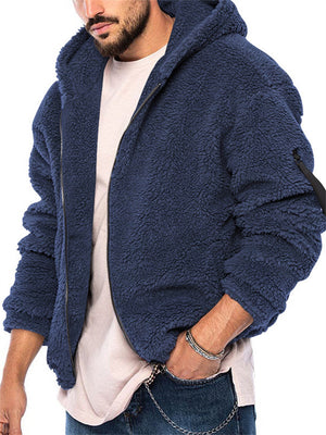 Men's Double Sided Plush Zipper Hoodies with Pocket