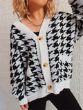 Women's Contrast Color Houndstooth Single Breasted Cardigan Sweater