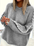 Women's Simple Contrast Trim Round Neck Drop Shoulder Sweater