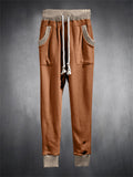 Trendy Contrast Color Drawstring Knitted Casual Pants for Men