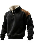 Men's Winter Patchwork Stand Collar Fleece Lined Zipper Sweatshirts