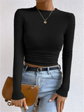 ‌Women's Sexy Long Sleeve Waffle Knit Slim Fit Shirts