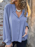 Female's Casual Solid Color Button Up Puffed Sleeve Blouses