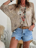 Women's Summer Boho Crochet Hollow Out V Neck Knit Beach Top