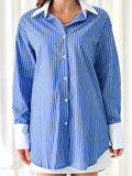 Korean Style Women's Casual Stripe Lapel Blouse